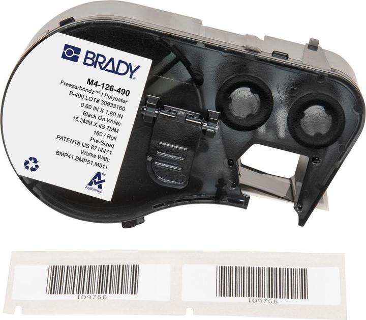 Produktbild Brady M4-126-490, FreezerBondz(TM), Polyester, Schwarz auf weiss, 15.24 x 45.72 mm, permanent (180