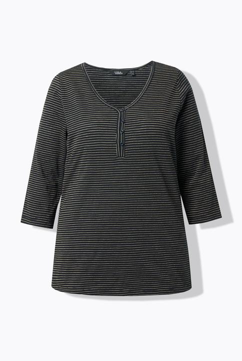 Actual product image Ulla Popken Glitter Stripe 3/4 Sleeve Tee (60)