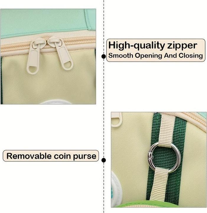 Actual product image Only-Bags.Store Cute fashion colour clashing knapsack with zipper and adjustable straps, pendant decor