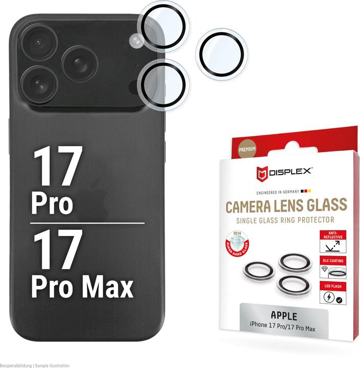 Displex Premium Camera Lens Glass, Kamera Schutzglas, Einzelringe (1 Piece, Apple iPhone 17 Pro Max, Apple iPhone 17 Pro)