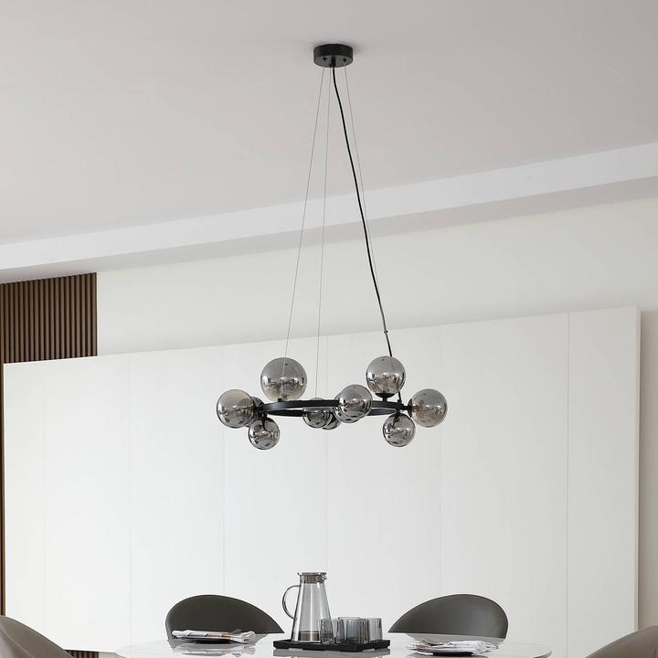 Actual product image Lucande Naelen Round pendant light Black/Smoke (G9)