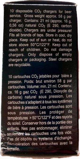 Nährwerte und Zutaten Ich-zapfe CO2 Kapseln, Kohlensäurekapseln CO2, 16g, 10er Pack