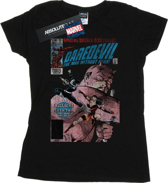 Actual product image Womens/Ladies Daredevil Distressed Bullseye Vs Elektra Cover Cotton T-Shirt (S)