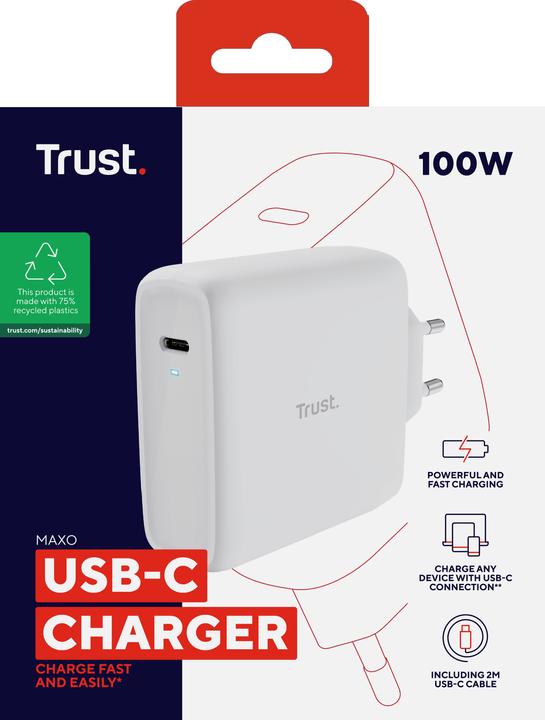Productafbeelding Trust MAXO 100W USB-C LADER WIT (100 W)