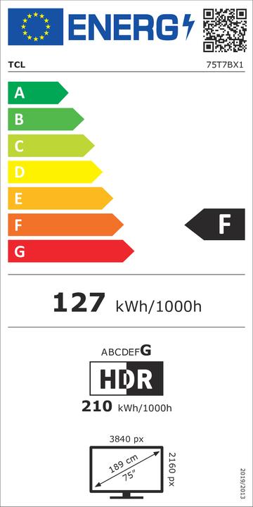 Energy Label TCL 75T7B (75", QLED, 4K)