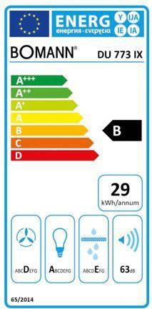 Energy Label Bomann DU 773 IX Overhead free-standing hood LED (Wall hood)