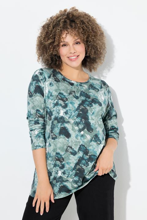 Produktbild Ulla Popken Shirt, Blüten, Zierfalten, A-Linie, Rundhals, Langarm (54)