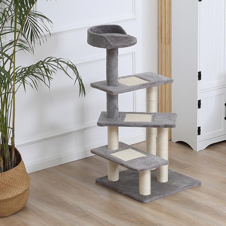 Produktbild PawHut Kletterbaum mit 5 Ebenen (101 cm, Grau, Beige)