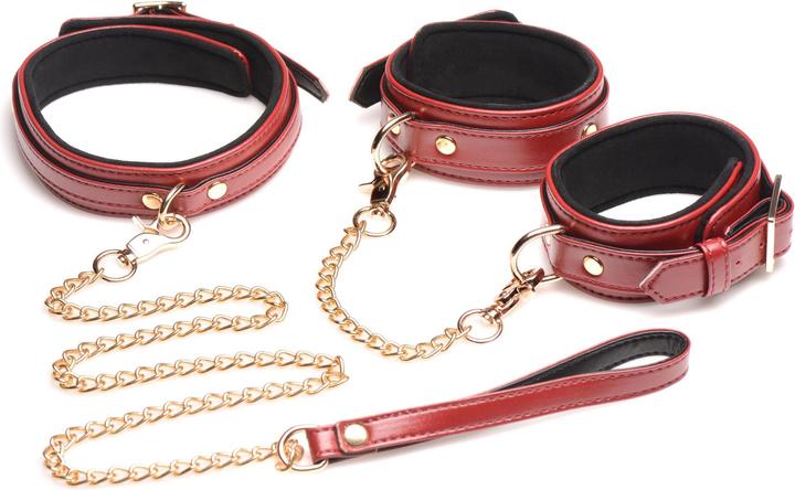 Productafbeelding Master Series 6-Delige Bourgondische Bondage Set Bourgondische Boeien, Halsband en Leiband - Bourgondisch