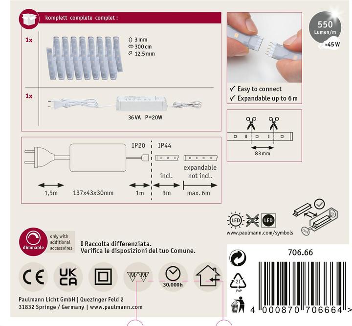 Image du produit Paulmann Kit MaxLED 500 Stripe (Blanc chaud, 300 cm, Intérieur)