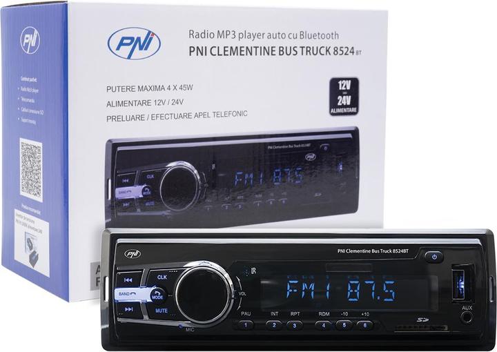 Image du produit PNI Autoradio Lecteur MP3 Clementine Bus Truck 8524BT RDS 4x45w 12V/24V 1 DIN avec SD, USB, AUX
