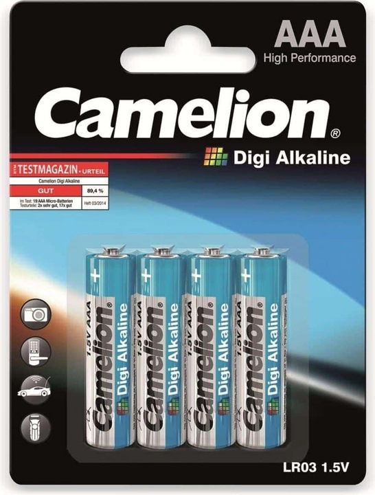 Produktbild Camelion 11210403 - Digi Alkaline Batterien AAA / LR03, 4 Stück, Kapazität 1250 mAh, ideal für digit (4 Stk., AAA, 1250 mAh)