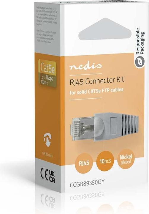 Immagine prodotto Nedis Spina RJ45 | CAT5 UTP solido | dritto | Placcato oro | 10 pezzi | PVC | Grigio / Trasparente (UTP, CAT5, 10 m)