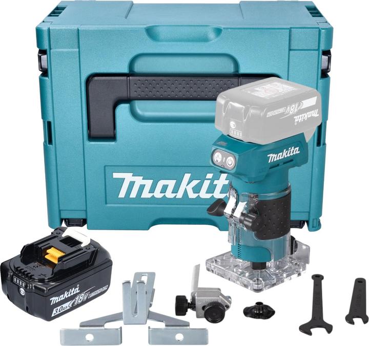 Makita DRT 52 F1J cordless edge router 18 V 6 mm brushless + 1x battery 3.0 Ah + Makpac - without charger