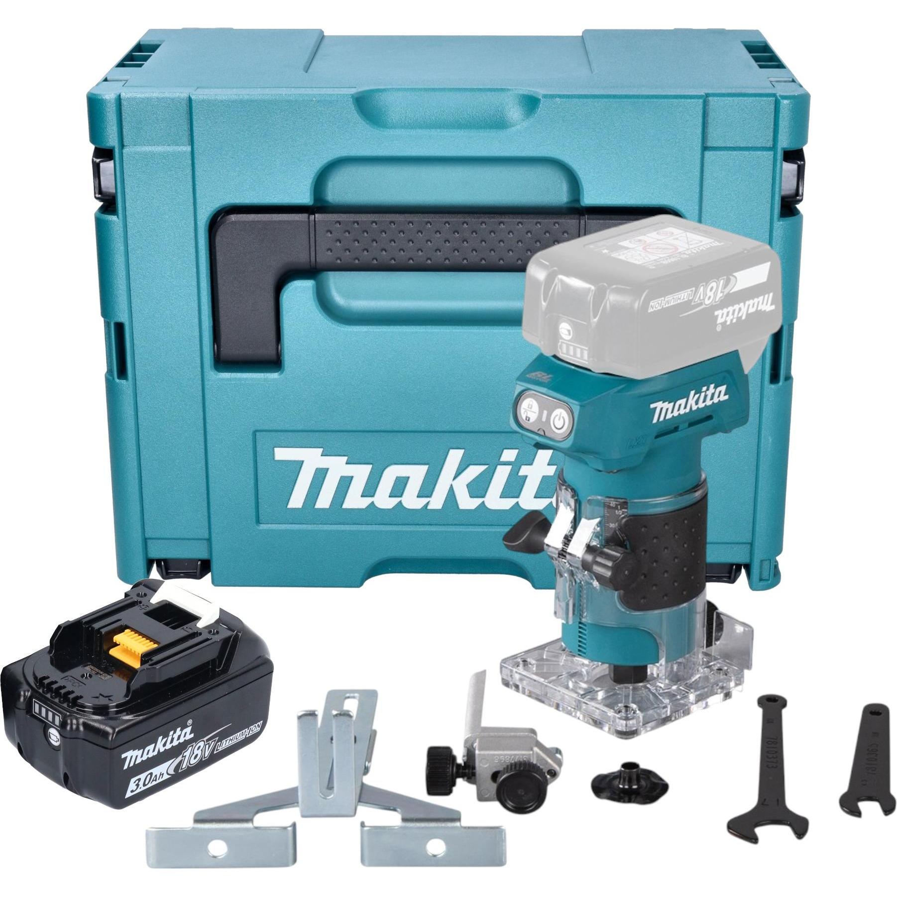 Makita, Fräse, DRT 52 F1J Akku Kantenfräse 18 V 6 mm Brushless + 1x Akku 3,0 Ah + Makpac - ohne Ladegerät