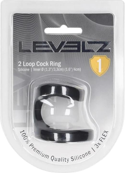 Actual product image Shots 2 Loop Silicone Cockring - Black (4 cm)