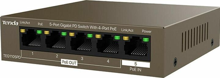 Produktbild Tenda TEG1105PD network switch Gigabit Ethernet (10/100/1000) Power over Ethernet (PoE) Brown (5 Ports)