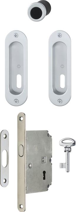 Hoppe Schiebetürmuschel Set 4930 - mit Schloss, ovale Ros. BB, chromfarben sati