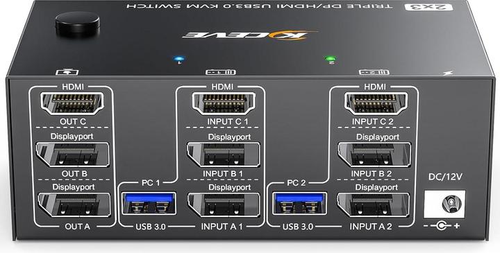 Image du produit Kceve KVM Switch für 2 Computer, 3 Monitore, USB 3.0