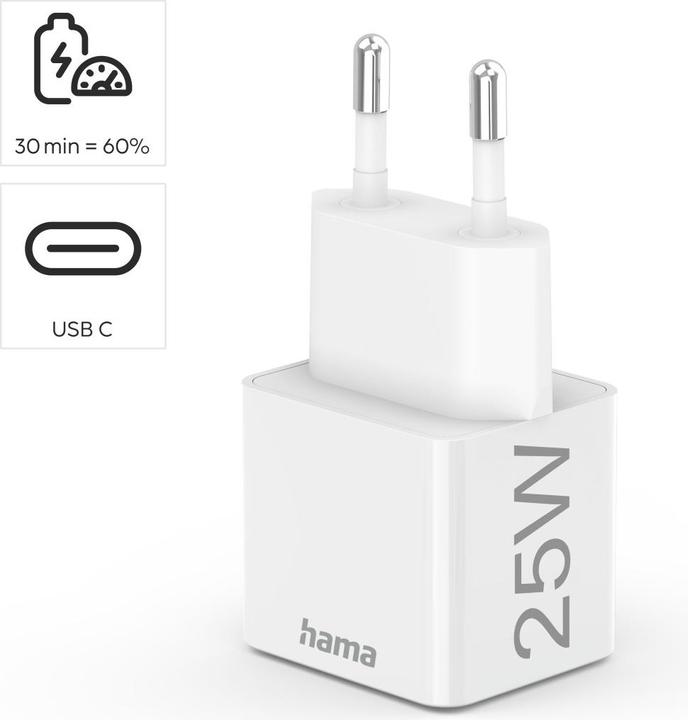 Actual product image Hama Mini Charger, Power Delivery (PD)/Qualcomm®, 25 Watt, White (25 W)