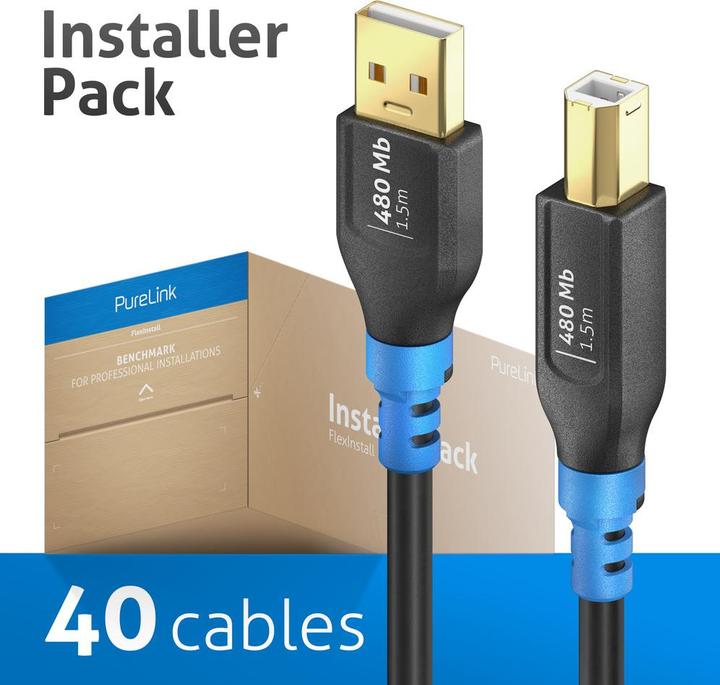 Produktbild Purelink FlexInstall USB-A auf USB-B Kabel USB 2.0 480Mbps 1.50m - Installer Pack 30 stk. (1.50 m, USB 2.0, 10 W)