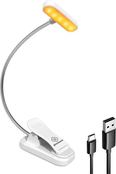Glocusent Lampe sans fil ET-Head clip-on book light, USB-C 650mAh timer (blanc) (E27)