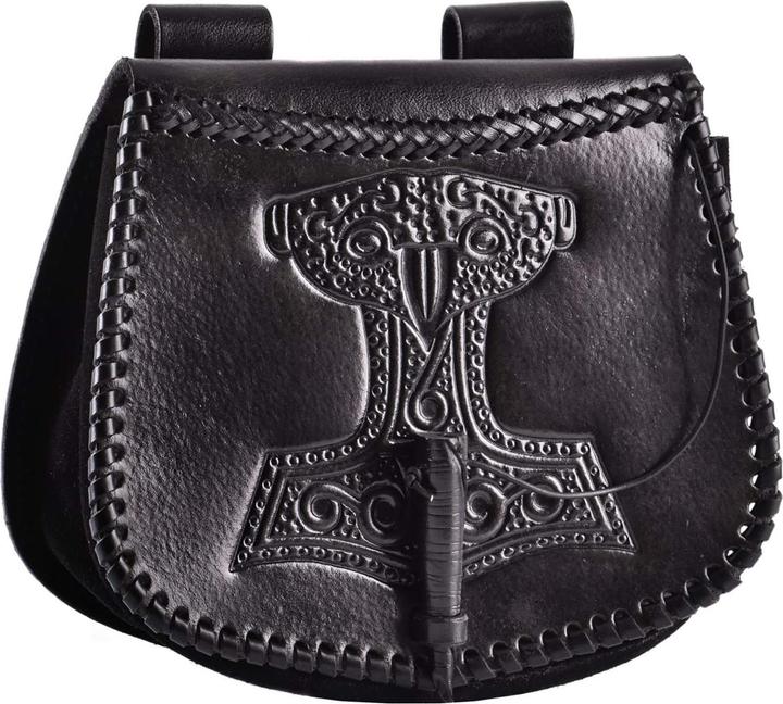 Image du produit Battle Merchant Sac banane avec embossage marteau de Thor cuir noir