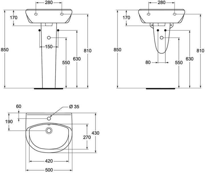 Produktbild Ideal Standard Washbasin Vidima Ulysse, 43 cm x 50 cm x 17 cm (500 mm, 430 mm)