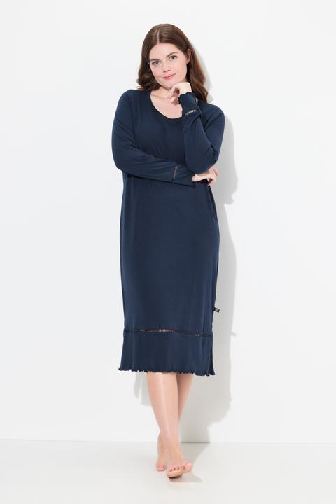 Image du produit Ulla Popken Chemise de nuit à manches longues. Col rond et ruban en crochet (42, 44)