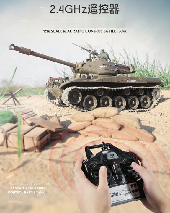 Immagine prodotto Es-toys Carro armato RC M41 A3 "WALKER BULLDOG" Heng Long 1:16 con R&S, cambio in metallo e cingoli in (RTR pronto all'uso)