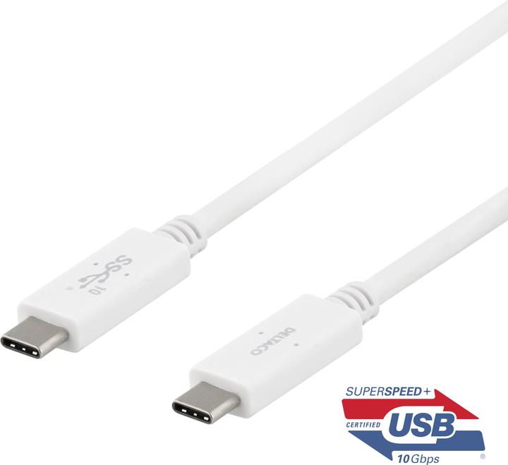Actual product image Deltaco USB-C - cable 1m USB 3.1 Gen 2 E-marker chipset whit (1 m, USB 3.2 Gen 2, 100 W)