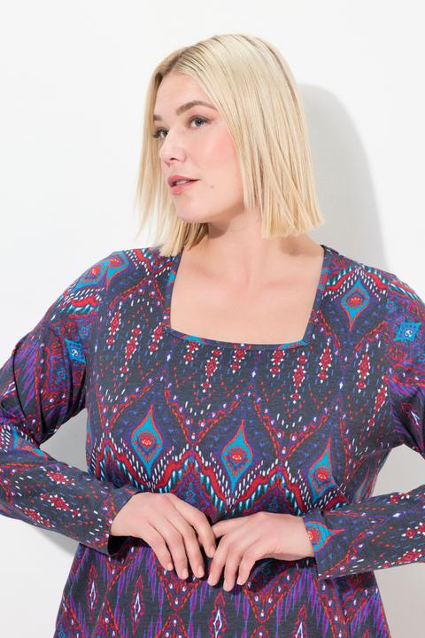 Produktbild Ulla Popken Longshirt, gemustert, A-Linie, Carree-Ausschnitt, Langarm (58)