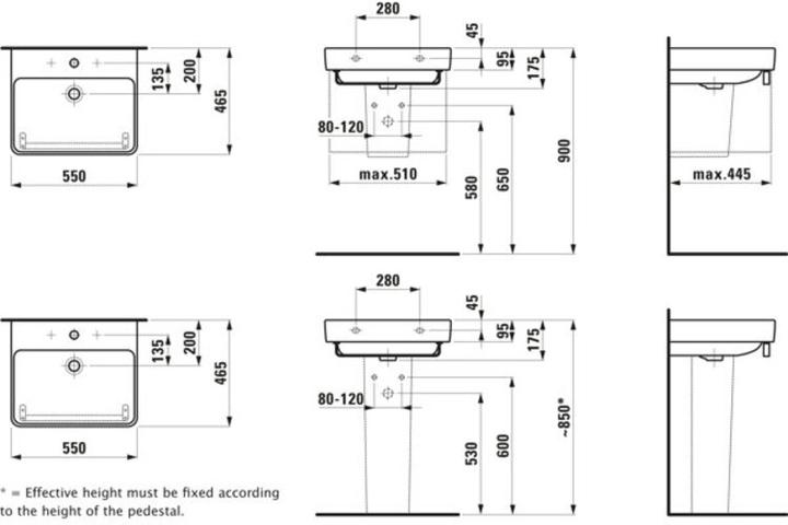 Actual product image Laufen Washbasin Pro S 55 cm white 8109620001041 (465 mm, 550 mm)