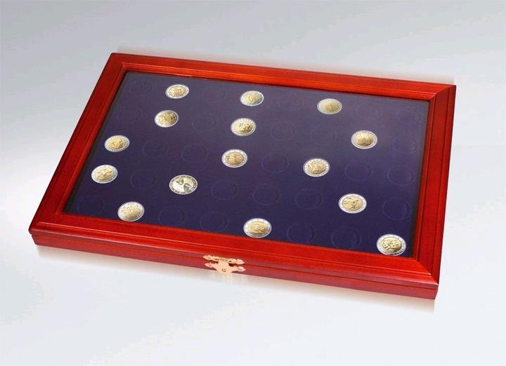 Actual product image Safe Coin display case with round indentations for 23 coins 2 Euro 30 years European flag in K