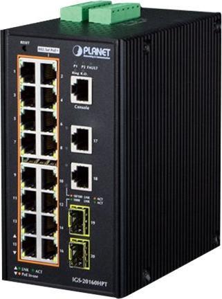 Produktbild Planet Industrial 16-Port PoE Switch 10/100/1000T 2xUP 2xSFP (16 Ports)
