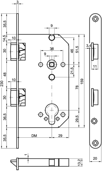 Image du produit MSL 1236.6/70-78/20r/9 DIN gauche (Serrure à mortaise)