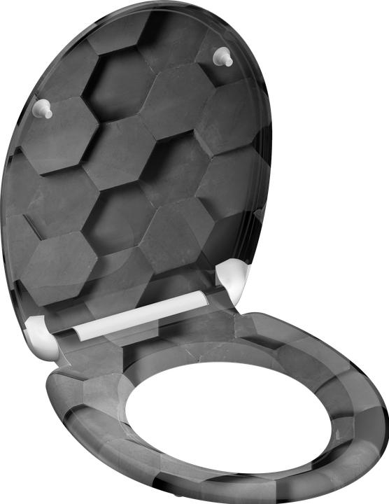 Actual product image Schütte Thermoset toilet seat WC seat GREY HEXAGONS Soft-close mechanism Quick-release fastener 82392