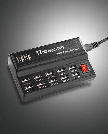 Image du produit Fabas Luce Chargeur multiple USB, 12 ports, avec interrupteur Accessoires 35x80mm Noir (45 W, 12 ports)
