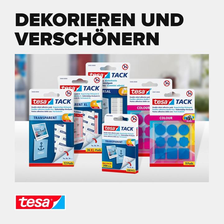 Actual product image tesa TACK double-sided adhesive pads, transparent adhesive strips