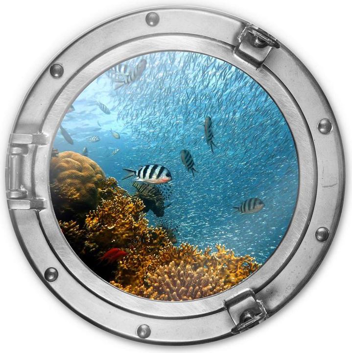 Immagine prodotto Trenddeko oblò ottico rotondo 3D - mondo subacqueo colorato - coralli gialli (Ø 50 cm)