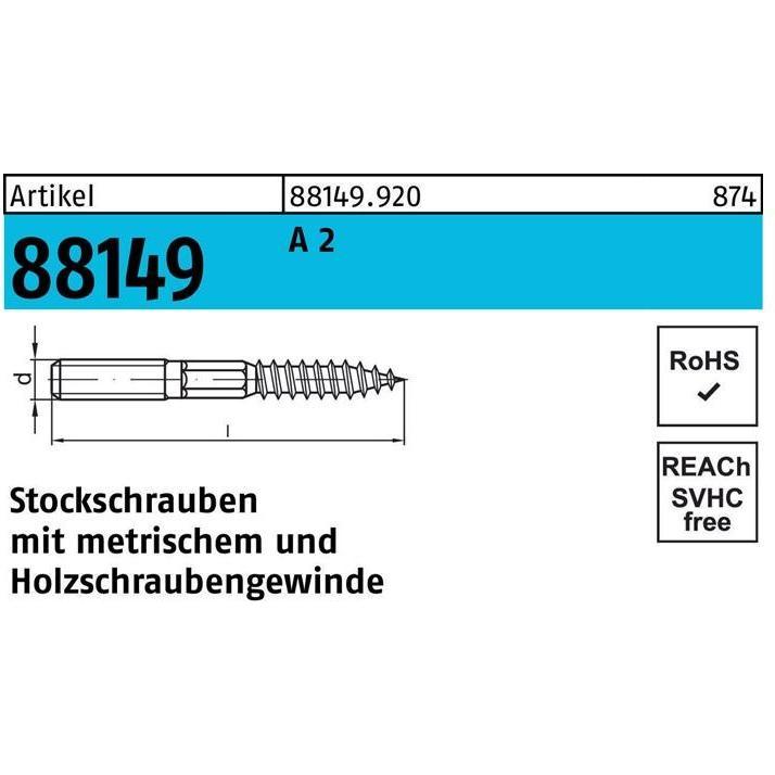 Dübel, Stockschraube R 88149 Typ 23 E M 6 x 150 A 2 A 2 (100 Stk.)