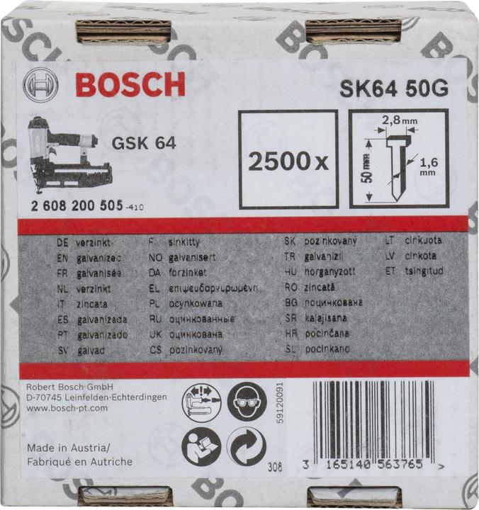 Produktbild Bosch Professional Zubehör Senkkopf-Stift SK64 50G, 1,6 mm, 50 mm, verzinkt