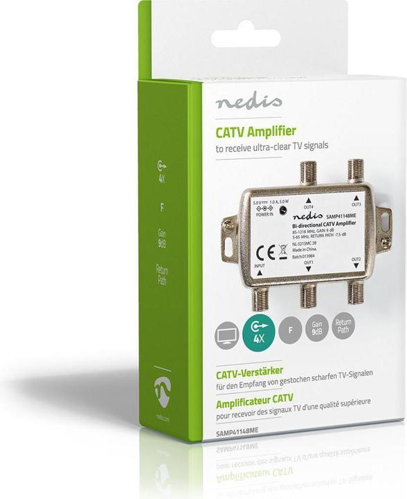 Produktbild Nedis CATV-Verstärker Verstärkung dBi (bei Antennenkabel): 9 dB 85-1218 MHz Anzahl der Ausgänge: 4 (9 dB, Antennenkabel)