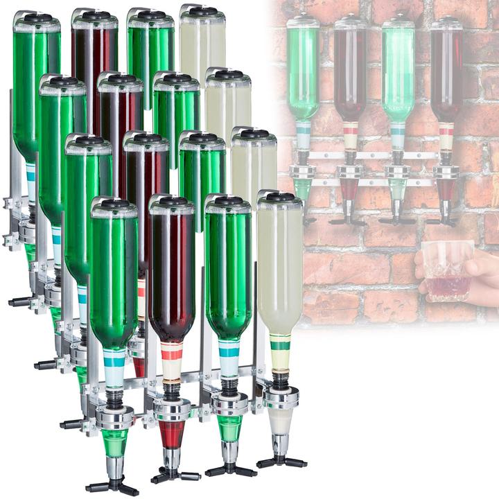 Produktbild Relaxdays 4er Set Flaschenhalter und Dosierer zur Wandmontage (Dosierer + Ausgiesser)