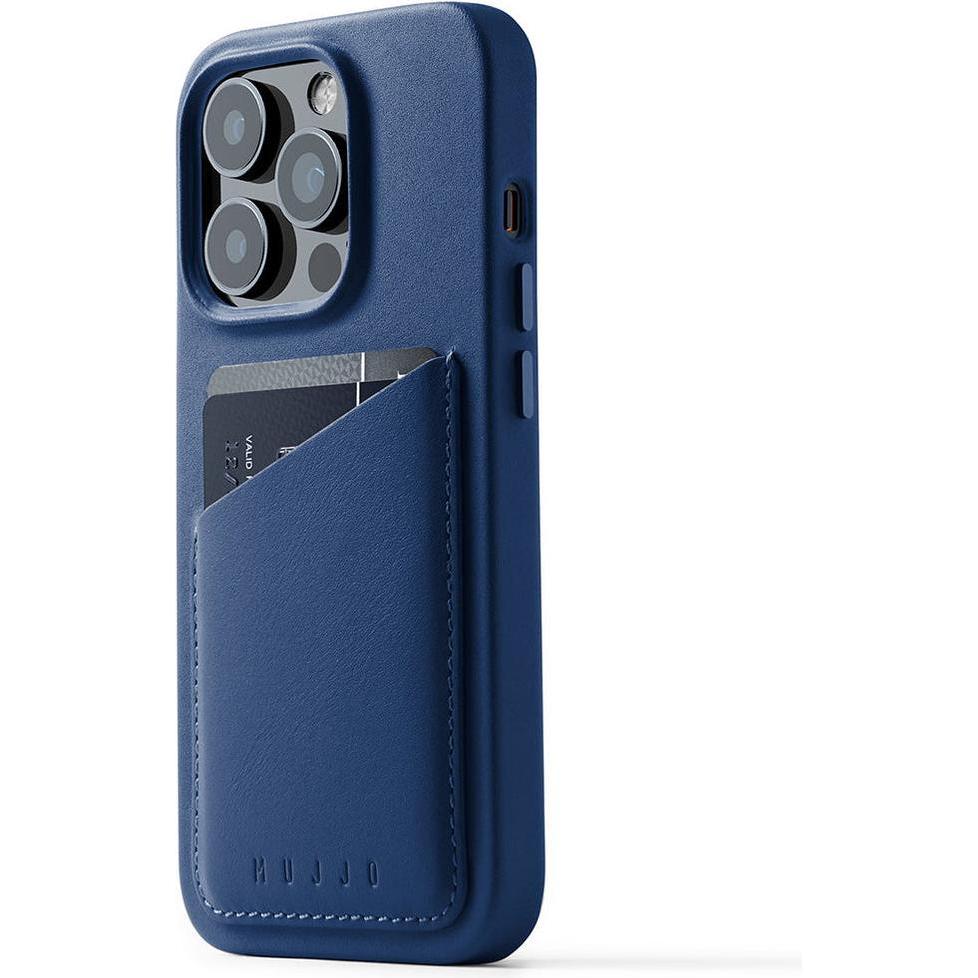 Mujjo Full Leather Wallet Case (Apple iPhone 14 Pro), Smartphone Hülle, Blau