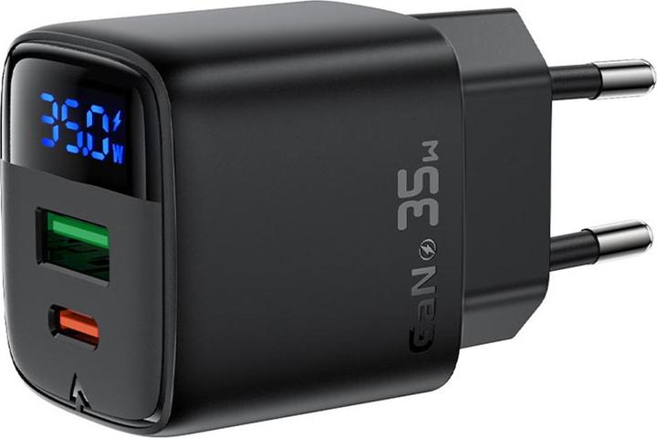 Actual product image Acefast - Wall Charger (A116) - with Digital Display, Fast Charging, GaN, Type-C, USB, PD35W - Black (35 W, 2 ports)