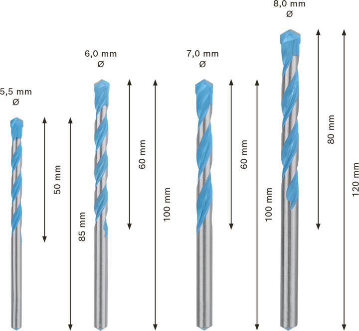 Produktbild Bosch Professional Zubehör EXPERT MultiConstruction CYL-9 Bohrer-Set, 5,5/6/7/8 mm, 4-tlg. (5.5, 6.0, 7.0, Ø 8.0 mm)