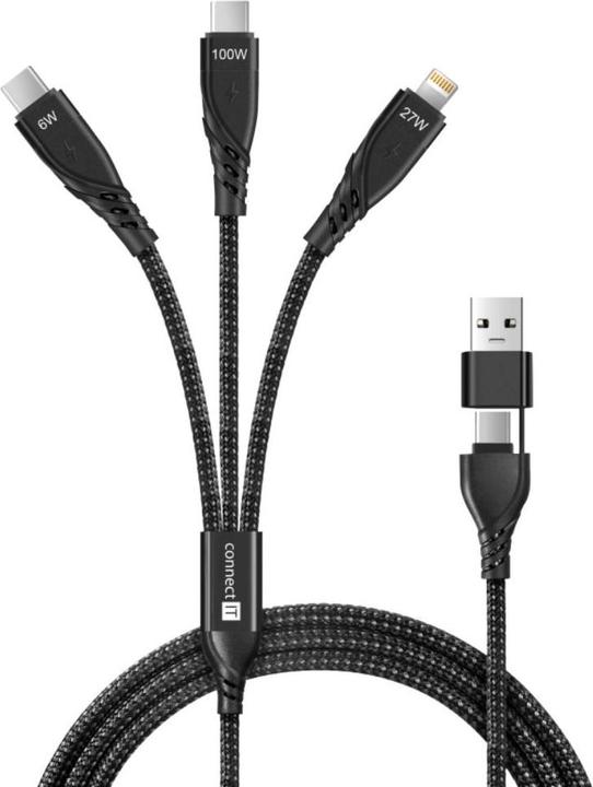 Produktbild Connect IT Charging Cable Wirez 6in1 - USB-C/USB - Lightning + 2x USB-C - 1.25m - black (1.25 m)