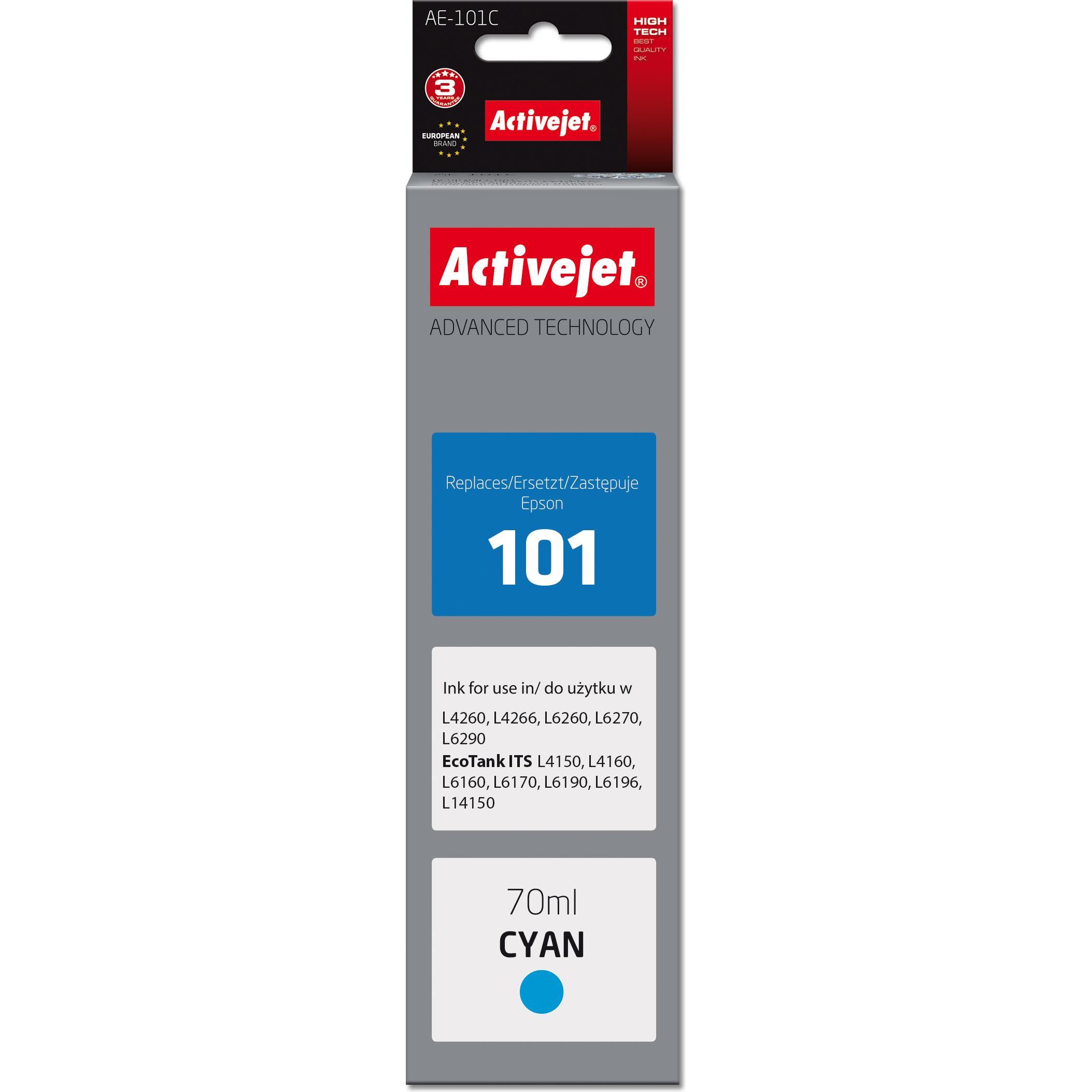 Activejet, Druckerpatrone, Ink AAE-101C Tintenflasche für Epson Drucker Ersatz für Epson 101 Supreme 70 ml cyan (C)
