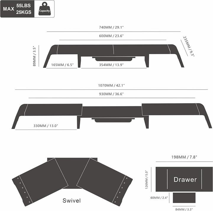 Actual product image Fenge Dual Monitorständer mit Schubladen und Stauraum